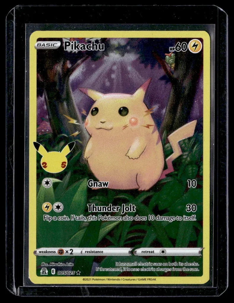 Front of Pikachu #5/25 from Celebrations, a Holo Rare Pokémon trading card in Near Mint condition.