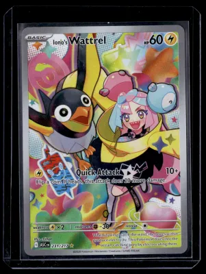 Front of Iono's Wattrel #231/217 from Ascended Heroes, a Holo Illustration rare Pokémon trading card in Near Mint condition.