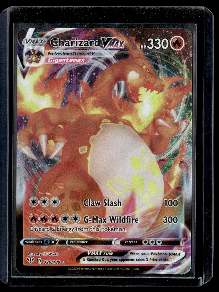 Front of Charizard VMAX #20/189 from Darkness Ablaze, a Holo Rare VMAX Pokémon trading card in Near Mint condition.