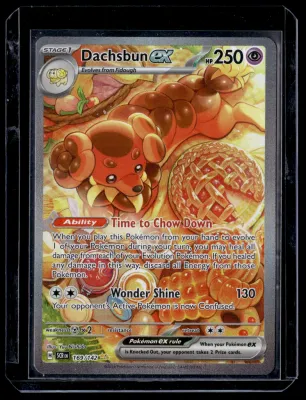 Front of Dachsbun ex #169/142 from Stellar Crown, a Holo Special illustration rare Pokémon trading card in Near Mint condition.