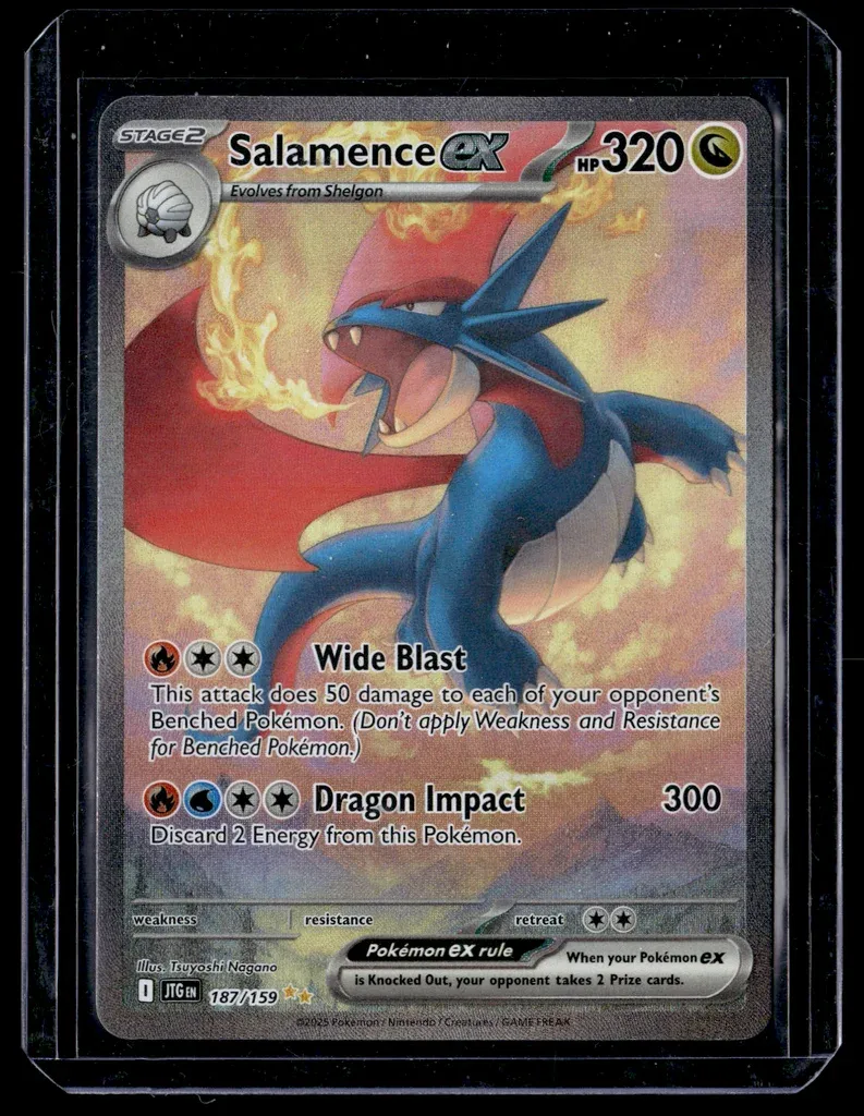 Front of Salamence ex #187/159 from Journey Together, a Holo Special illustration rare Pokémon trading card in Near Mint condition.