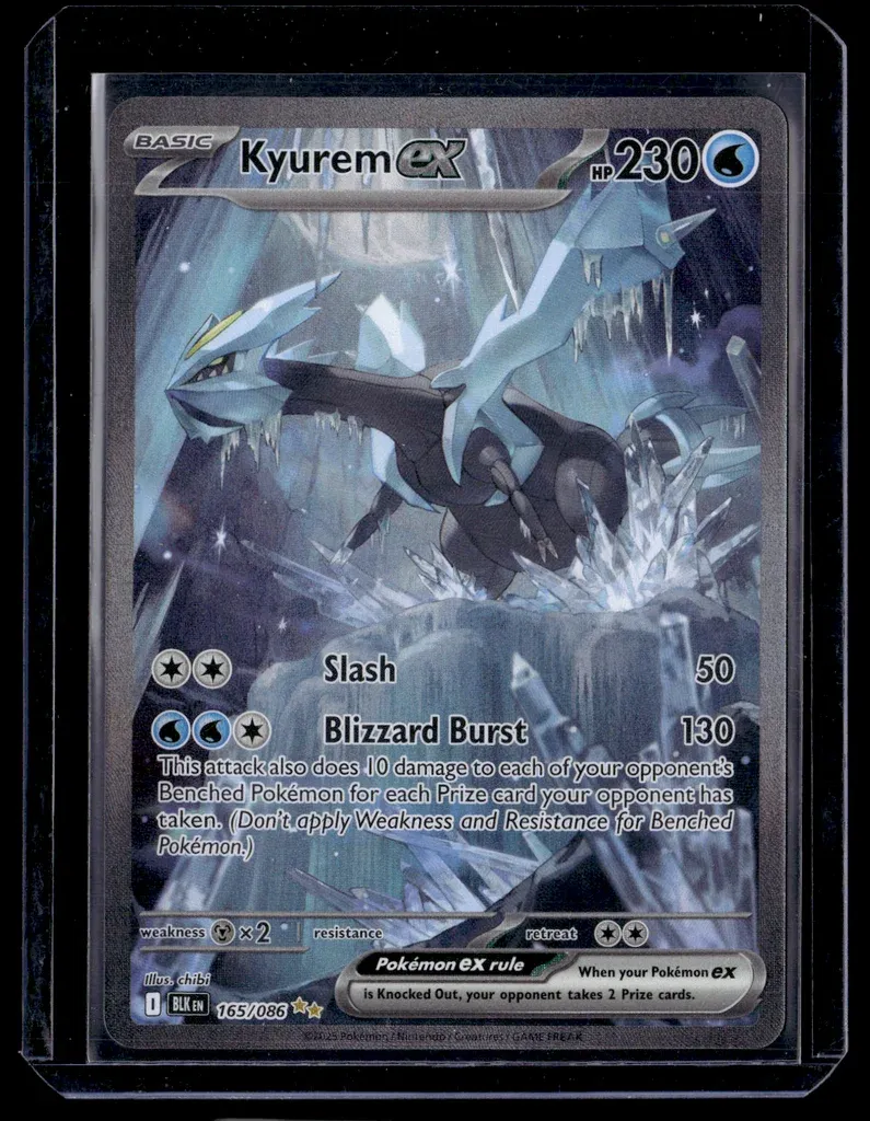 Front of Kyurem ex #165/86 from Black Bolt, a Holo Special illustration rare Pokémon trading card in Near Mint condition.