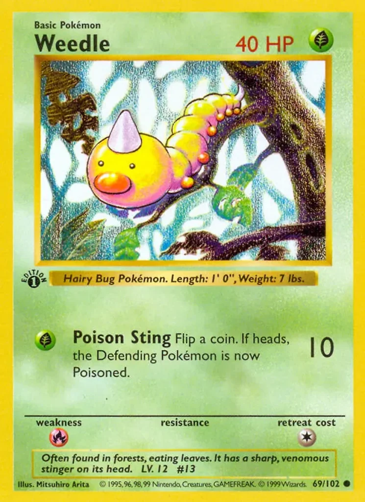 Weedle #69/102 - Base Set - Common - Pokémon Trading Card - TCG Single - Near Mint 3