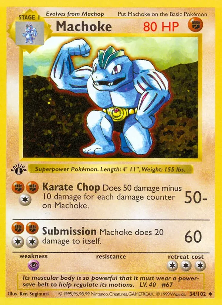 Machoke #34/102 - Base Set - Uncommon - Pokémon Trading Card - TCG Single - Lightly Played 3