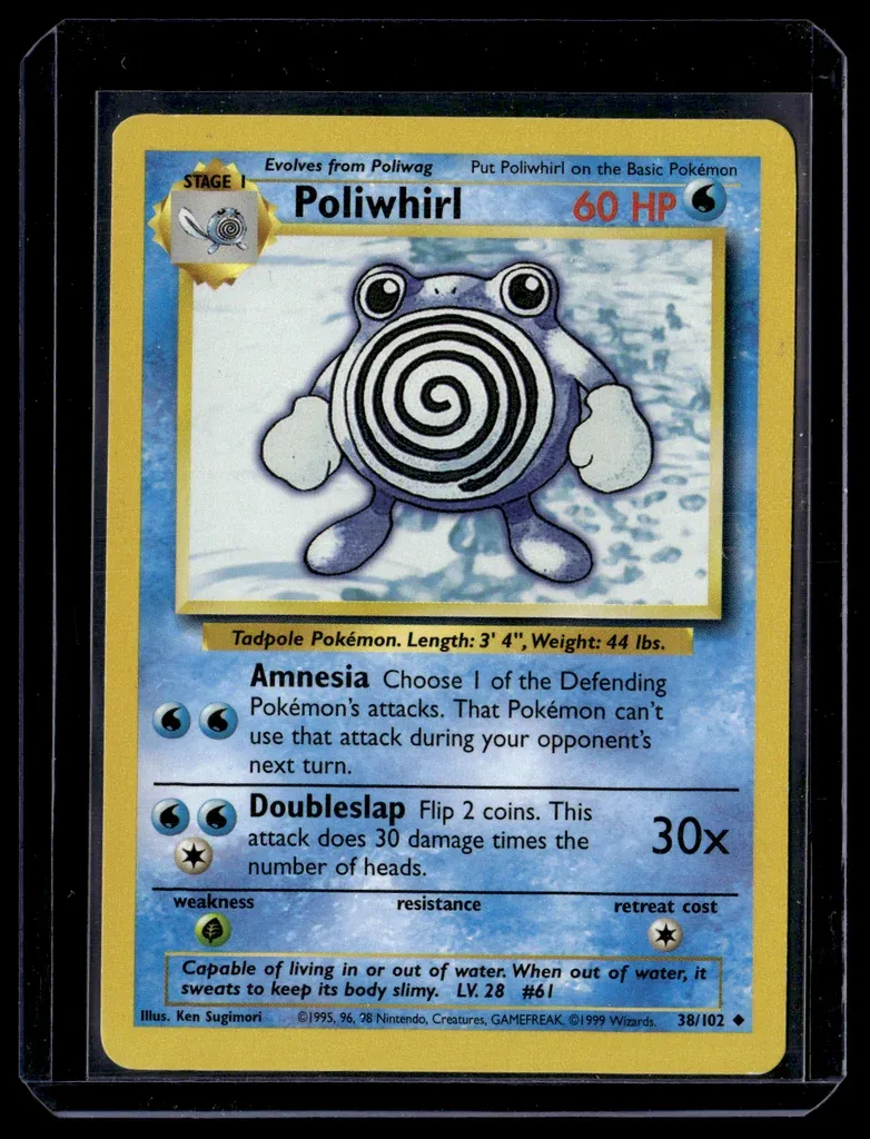 Front of Poliwhirl #38/102 from Base Set, a Uncommon Pokémon trading card in Near Mint condition.
