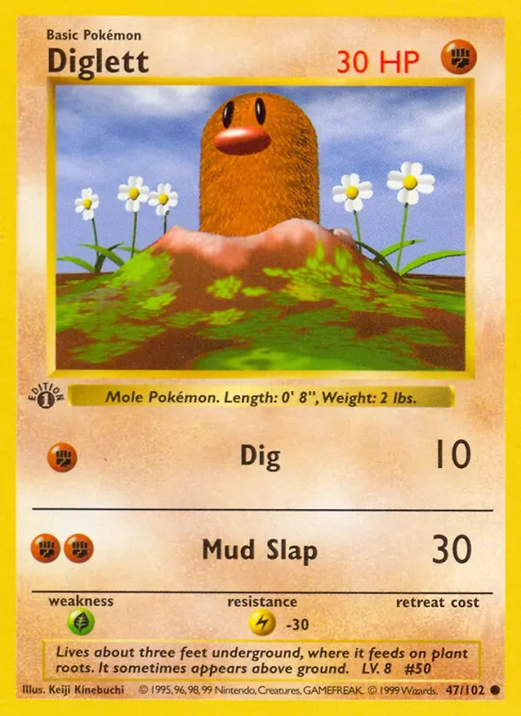 Diglett #47/102 - Base Set - Common - Pokémon Trading Card - TCG Single - Near Mint 3