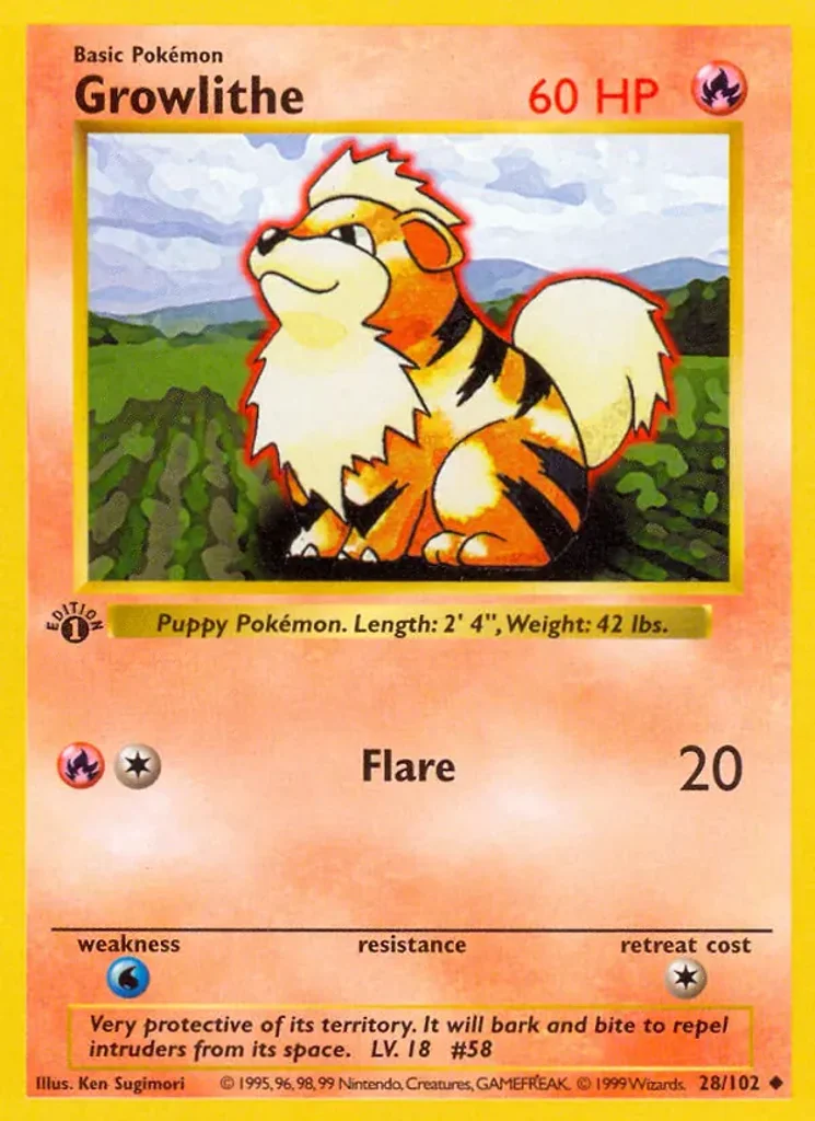 Growlithe #28/102 - Base Set - Uncommon - Pokémon Trading Card - TCG Single - Lightly Played 3