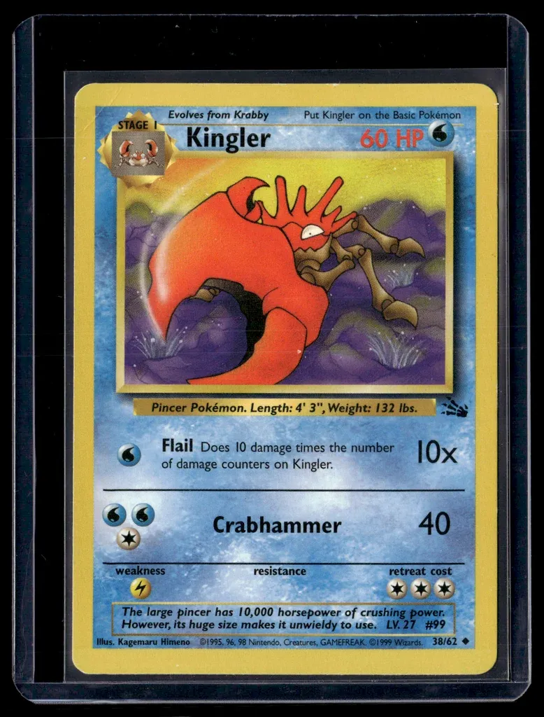 Front of Kingler #38/62 from Fossil, a Uncommon Pokémon trading card in Lightly Played condition.