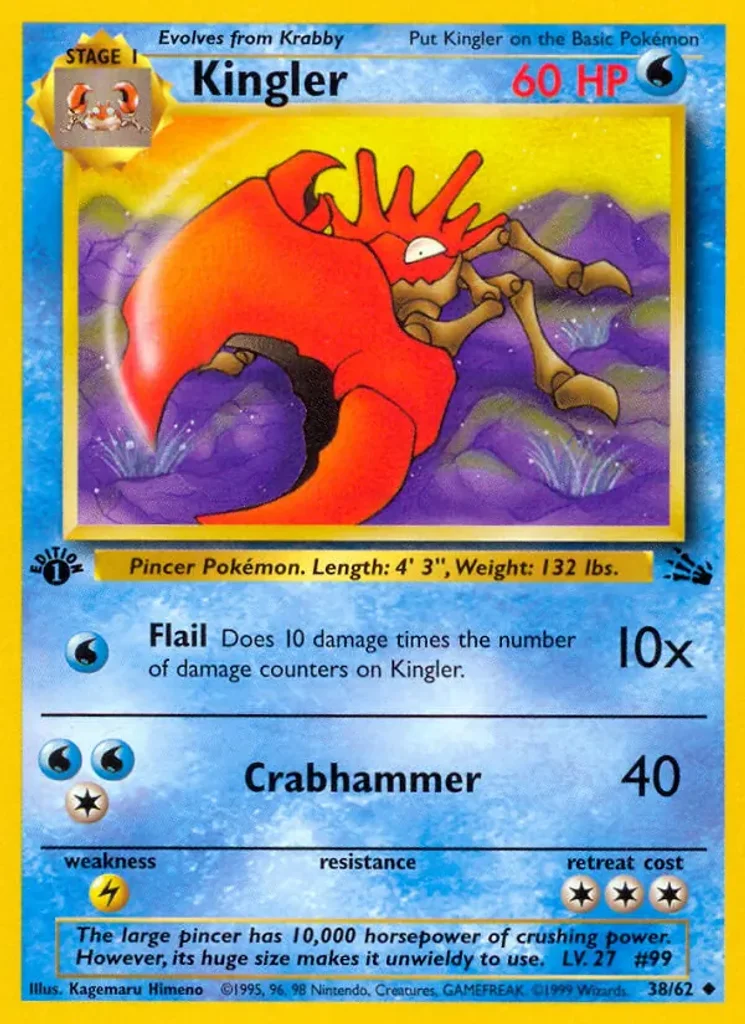 Kingler #38/62 - Fossil - Uncommon - Pokémon Trading Card - TCG Single - Lightly Played 3