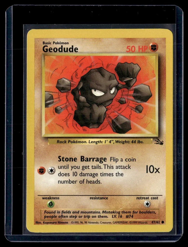 Front of Geodude #47/62 from Fossil, a Common Pokémon trading card in Near Mint condition.
