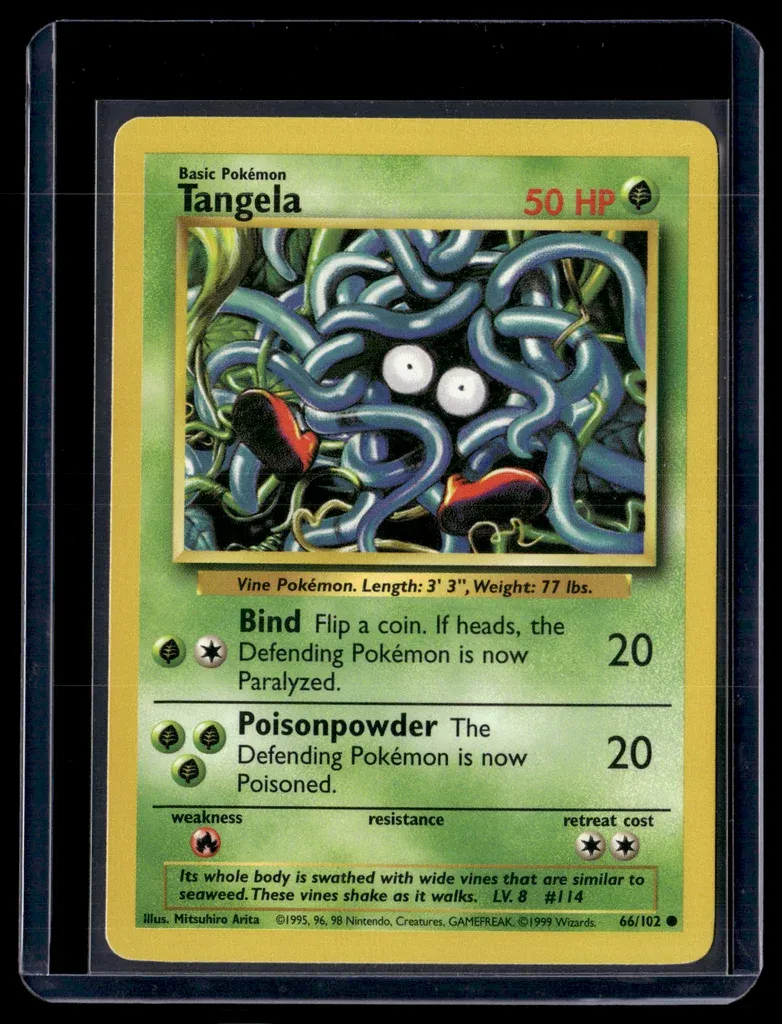 Front of Tangela #66/102 from Base Set, a Common Pokémon trading card in Near Mint condition.