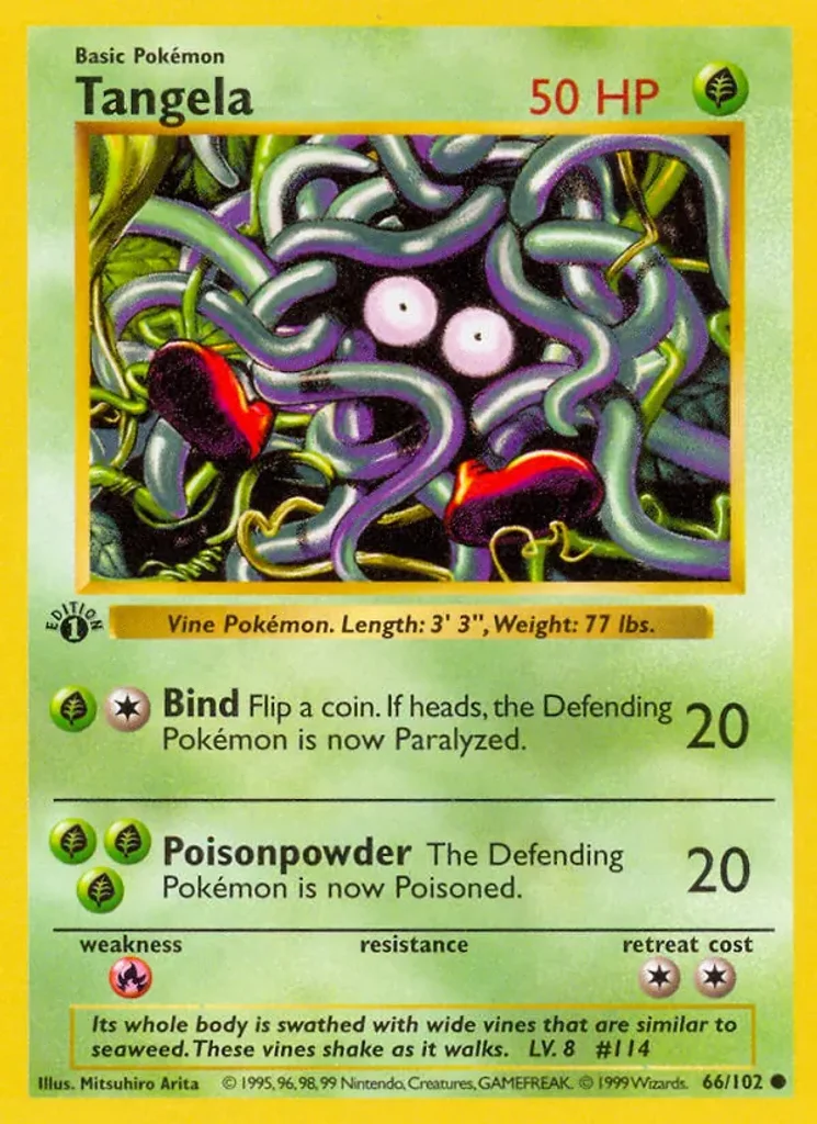 Tangela #66/102 - Base Set - Common - Pokémon Trading Card - TCG Single - Near Mint 3