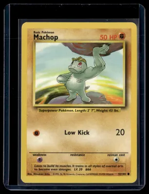 Front of Machop #52/102 from Base Set, a Common Pokémon trading card in Near Mint condition.