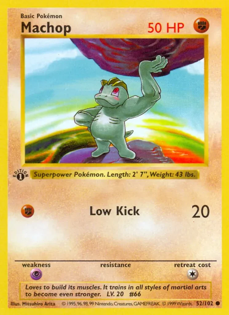Machop #52/102 - Base Set - Common - Pokémon Trading Card - TCG Single - Near Mint 3