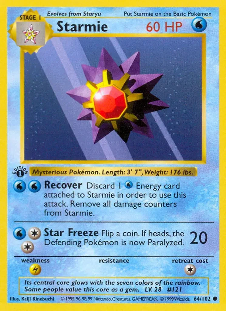 Starmie #64/102 - Base Set - Common - Pokémon Trading Card - TCG Single - Near Mint 3