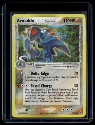 Front of Armaldo δ #1/110 from Holon Phantoms, a Holo Rare Pokémon trading card in Near Mint condition.