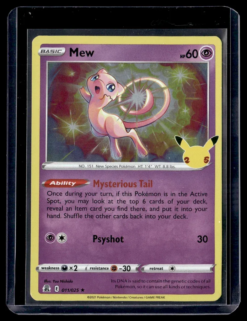 Front of Mew #11/25 from Celebrations, a Holo Rare Pokémon trading card in Near Mint condition.