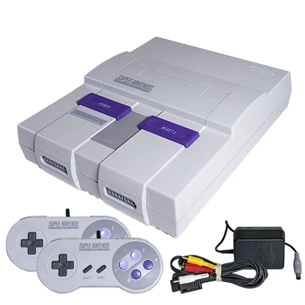 Super Nintendo (SNES) Console - 2 Controllers & Cables