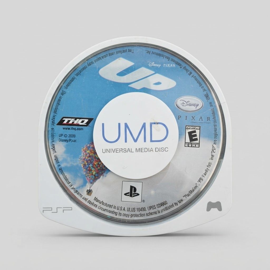 Front label view of the Disney Pixar Up game disc in its white UMD casing for Sony PSP