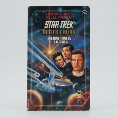 Front cover of the vintage Star Trek Death Count paperback novel featuring the USS Enterprise and crew in space