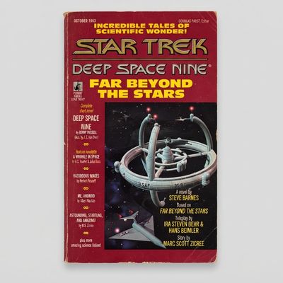 Front cover of the vintage paperback Star Trek: Deep Space Nine Far Beyond the Stars featuring space station artwork