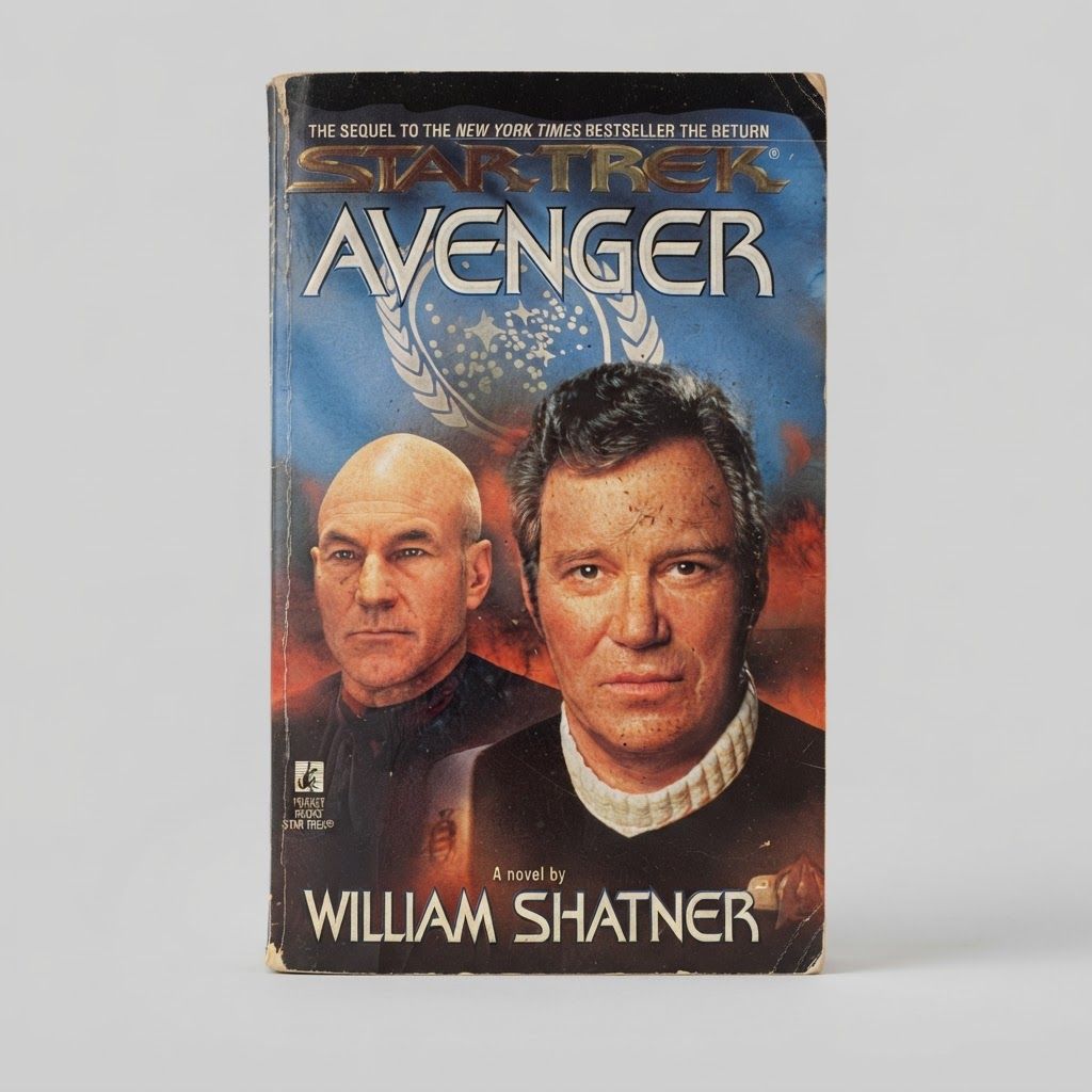 Front cover of the Star Trek Avenger vintage paperback by William Shatner with visible edge wear