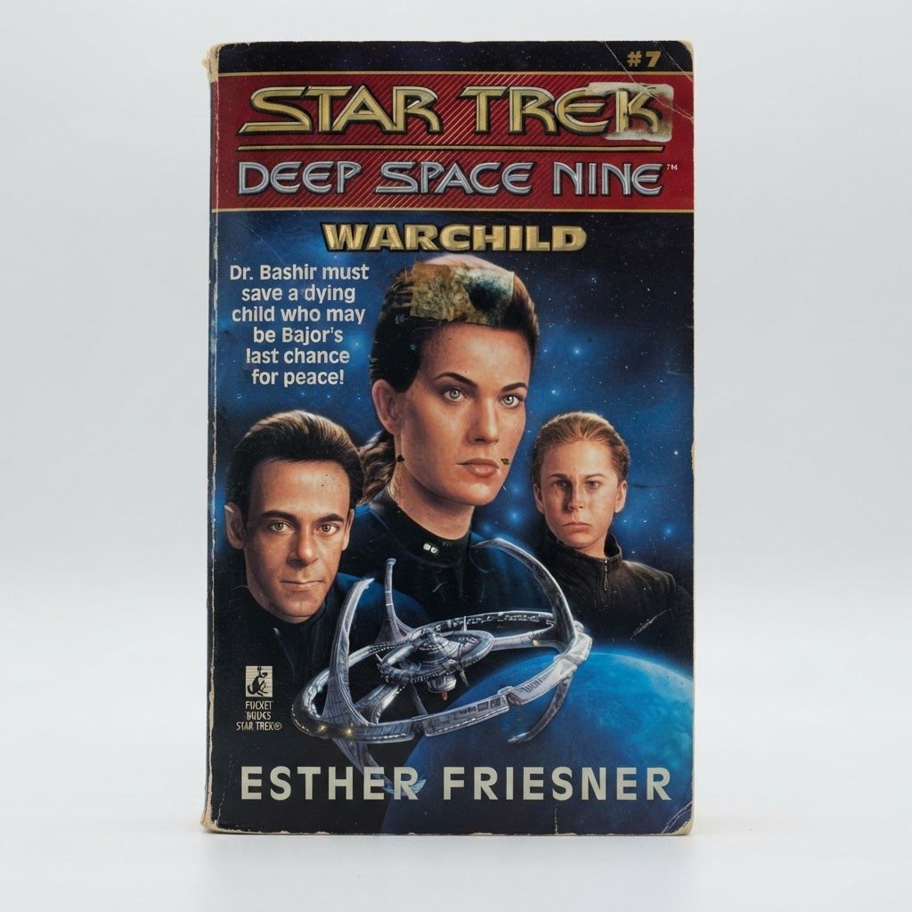 Front cover of the vintage Star Trek: Deep Space Nine Warchild paperback featuring character art and minor edge wear
