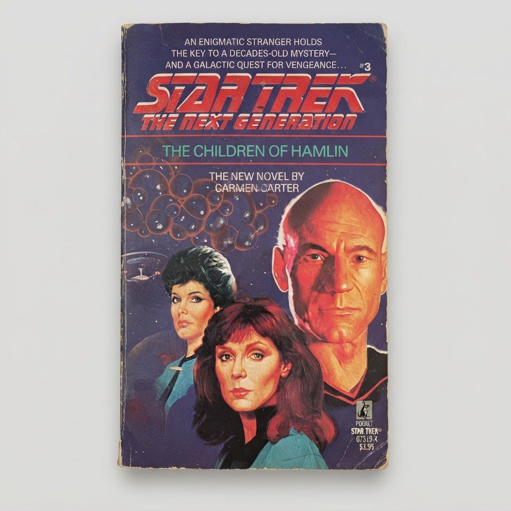 Front cover of the vintage Star Trek: The Next Generation "The Children of Hamlin" paperback with worn edges