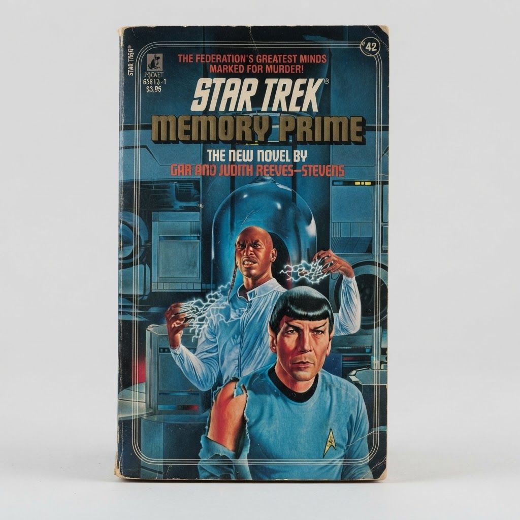 Front cover of the vintage Star Trek: The Original Series Memory Prime paperback featuring Spock and weathered edges