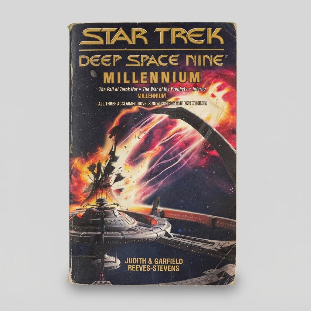 Front cover of the vintage Star Trek: Deep Space Nine Millennium paperback with a cosmic space station illustration