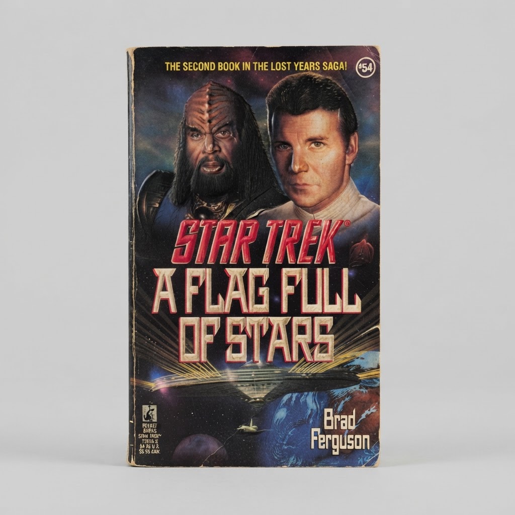 Front cover of Star Trek: The Original Series A Flag Full of Stars vintage paperback featuring Klingon and human art