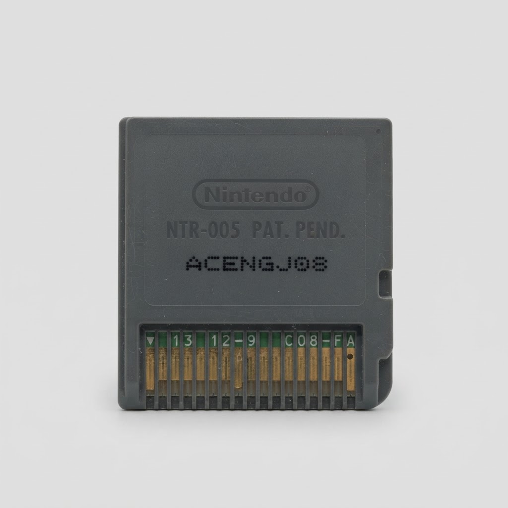 Back view of a grey Mega Man Star Force 3: Black Ace Nintendo DS game cartridge showing the connection pins