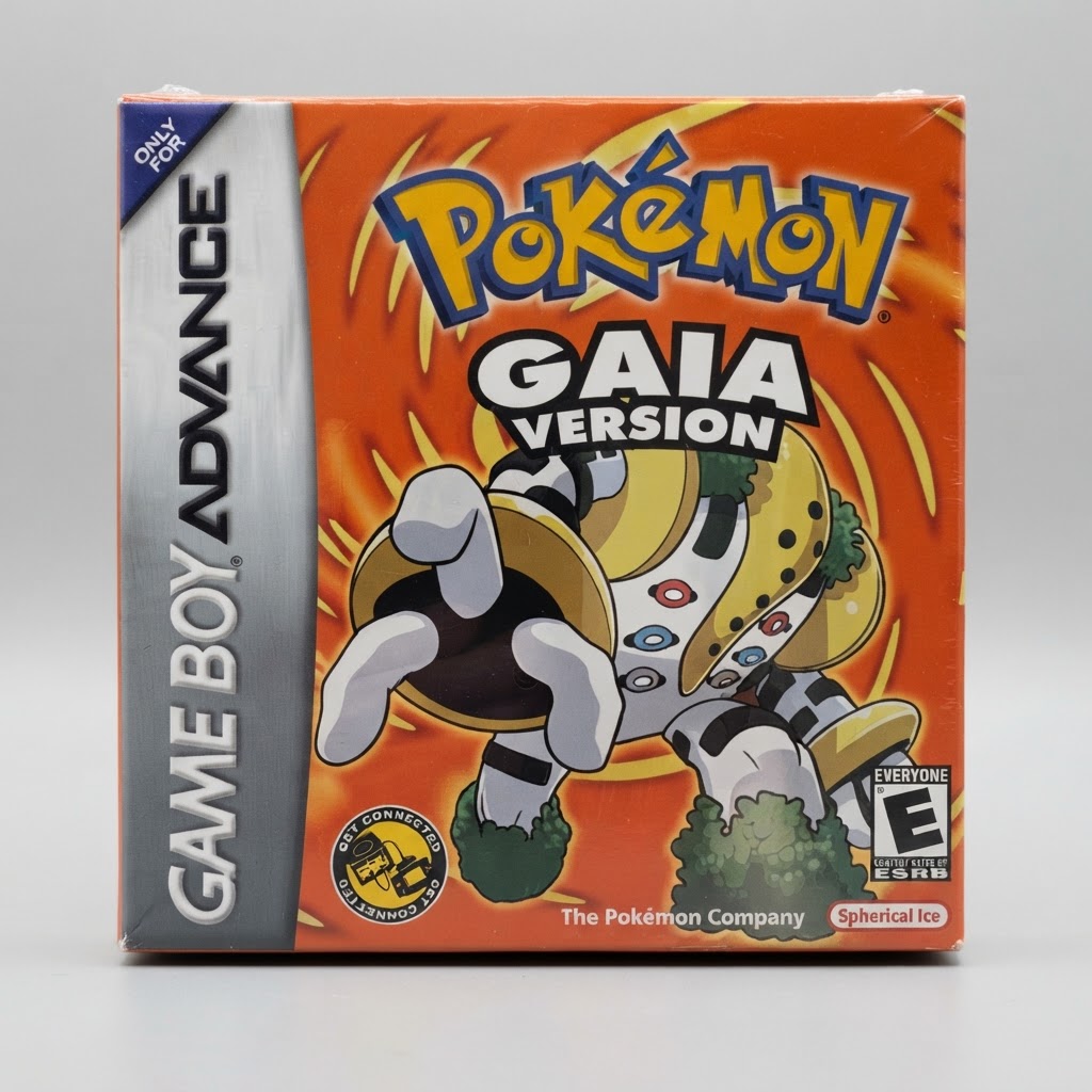 Front view of a sealed Pokémon Gaia Version for Game Boy Advance in an orange box featuring Regigigas