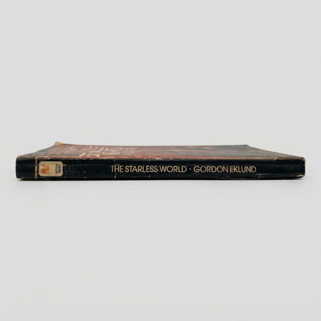 Black spine of a vintage Star Trek The Starless World paperback by Gordon Eklund showing a Bantam Books logo