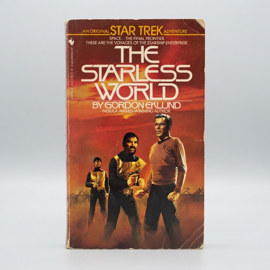 Front cover of the vintage Star Trek paperback The Starless World by Gordon Eklund with light corner wear on orange