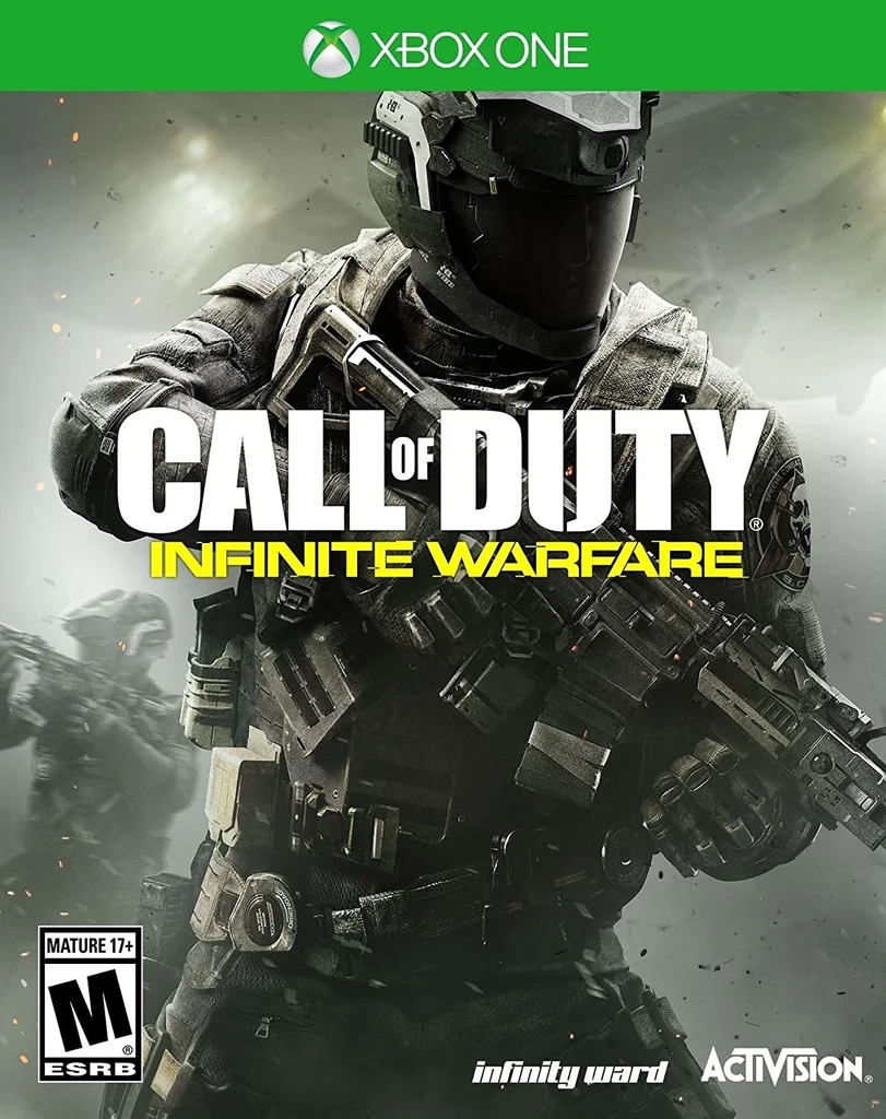 Front cover art for the Xbox One game Call of Duty: Infinite Warfare featuring a soldier in tactical gear