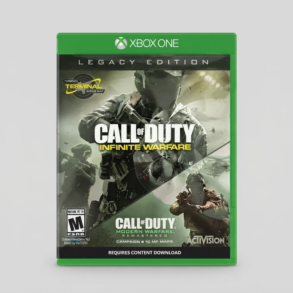 Front view of Call of Duty: Infinite Warfare Legacy Edition for Xbox One in its original green plastic case