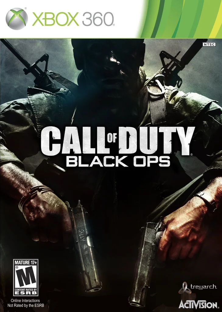 Front cover art for the Xbox 360 game Call of Duty: Black Ops featuring a soldier holding two pistols