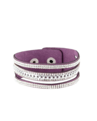 Rolling in Rhinestone Purple Suede Bracelet