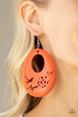 Home TWEET Home - Orange Wood Earring