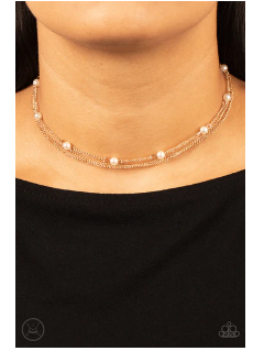 Daintily Dapper - Gold  Pearl Choker Necklace