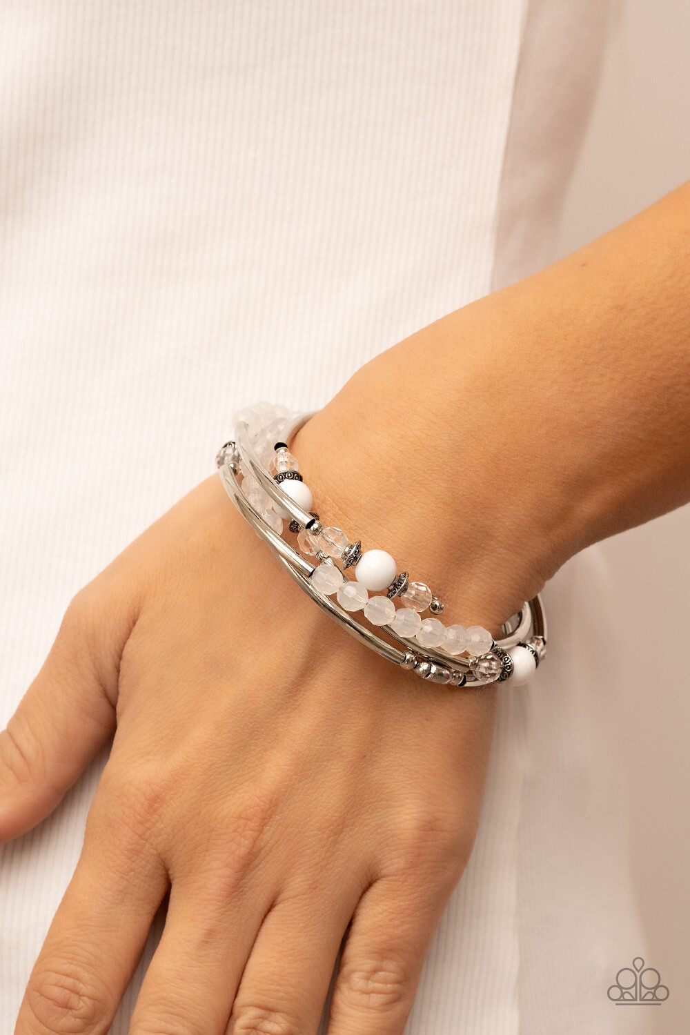 Whimsically Whirly - White Coil Bracelet