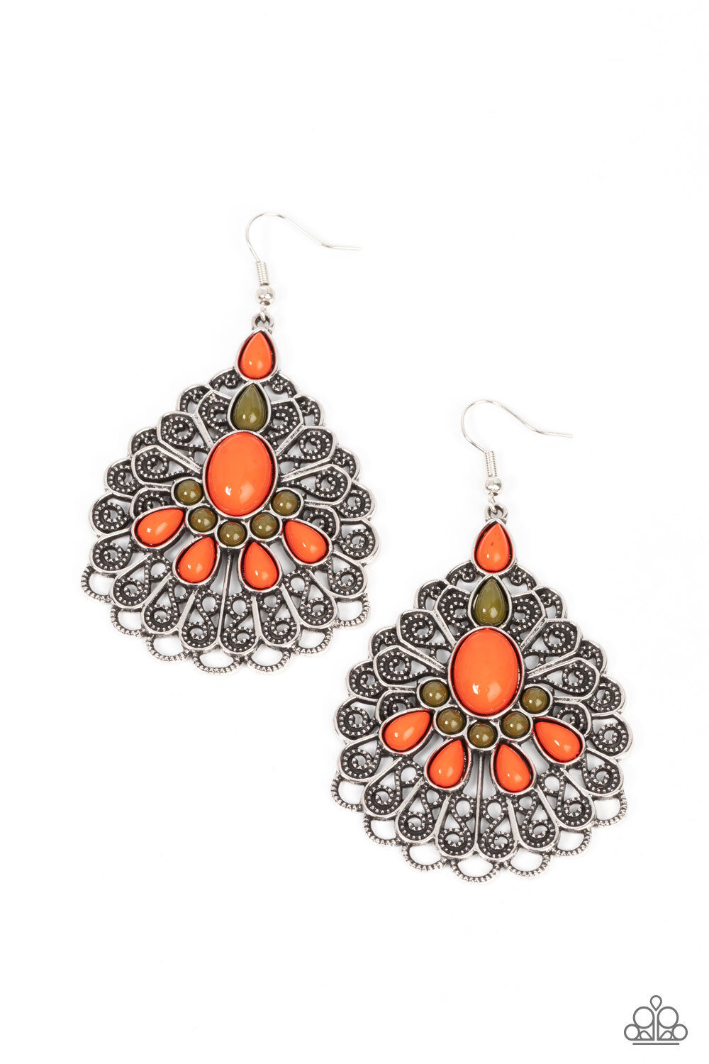 Peacock Prance - Orange/Olive Green  Earring