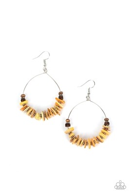 Hawaiian Kiss - Yellow/Brwn Wood Earring