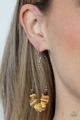 Hawaiian Kiss - Yellow/Brwn Wood Earring