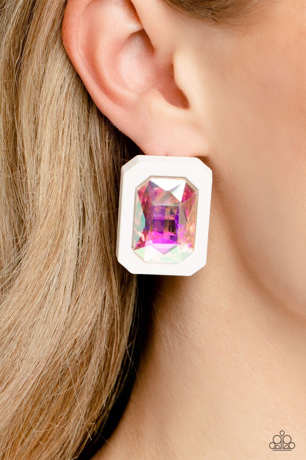 Edgy Emeralds - Multi Pink Irredescent Earring