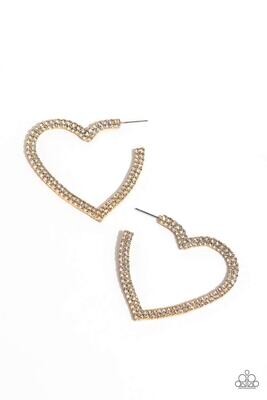 Sweetheart Sequence - Gold Rhinestone Hoop Earrings