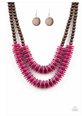 Dominican Disco  Pink Wood Necklace