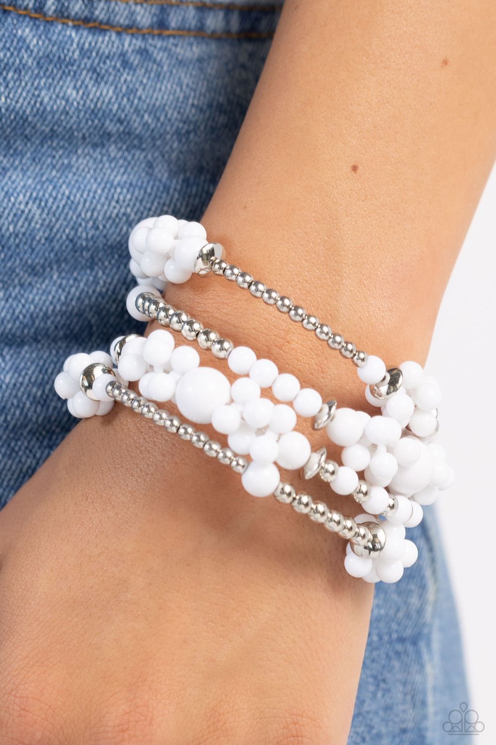 Compelling Clouds - White Coil Bracelet