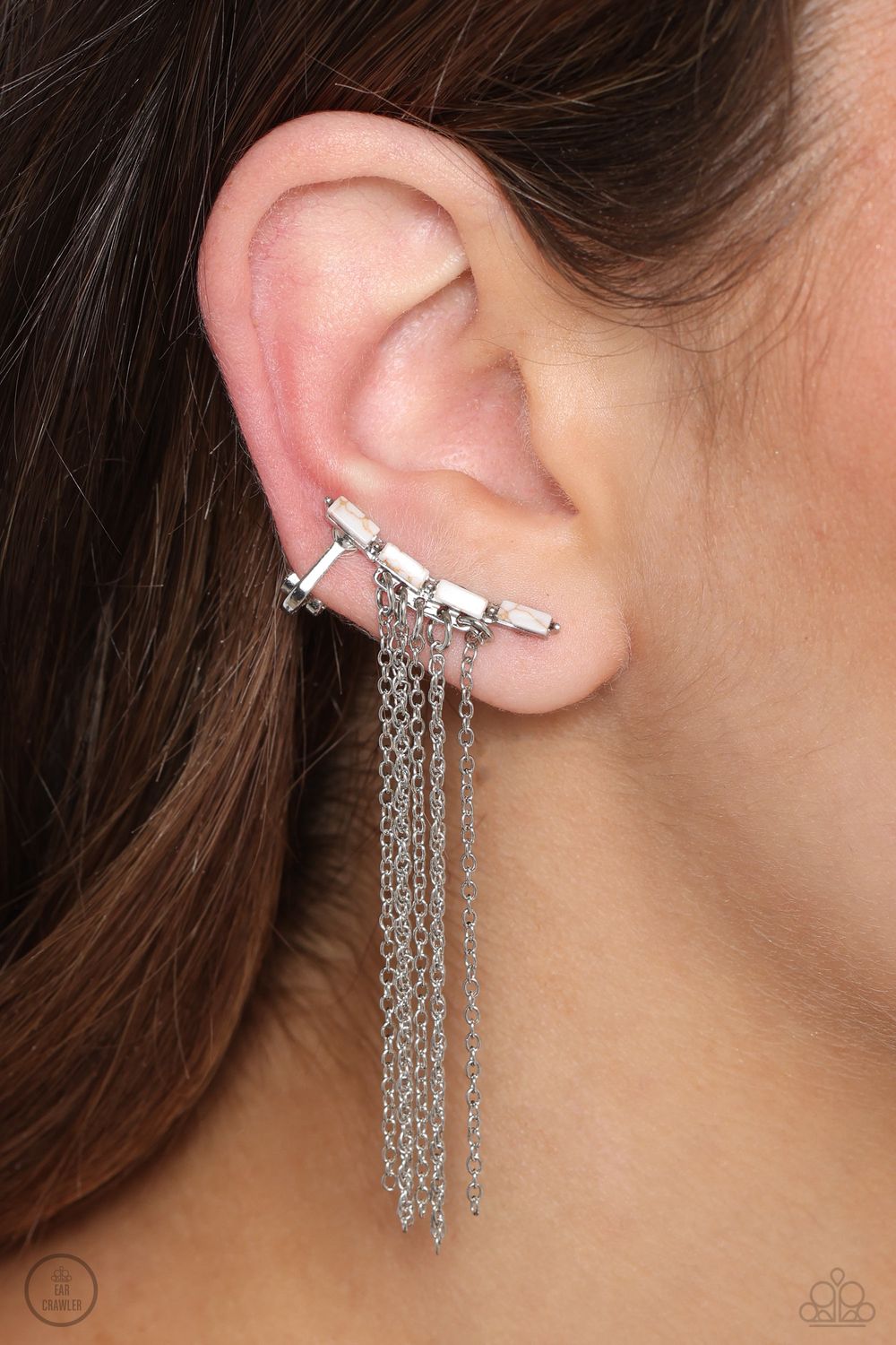 Fault Line Fringe - White Earring